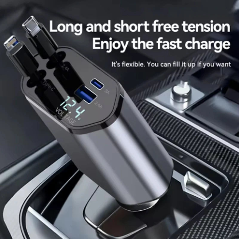 4 in 1 120W USB Type C Fast car Charger Cable