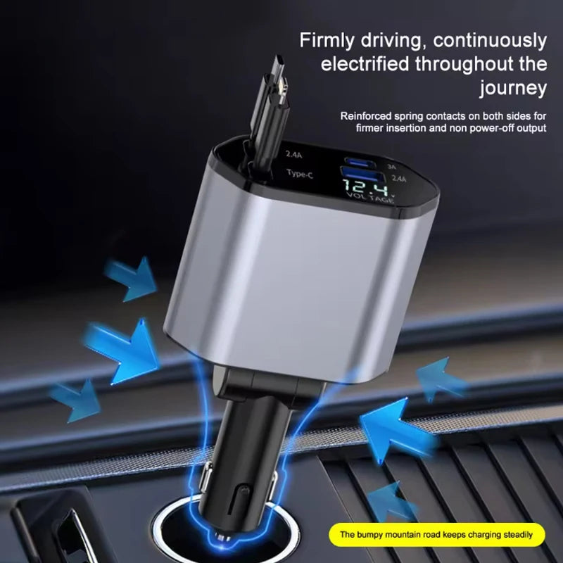 4 in 1 120W USB Type C Fast car Charger Cable