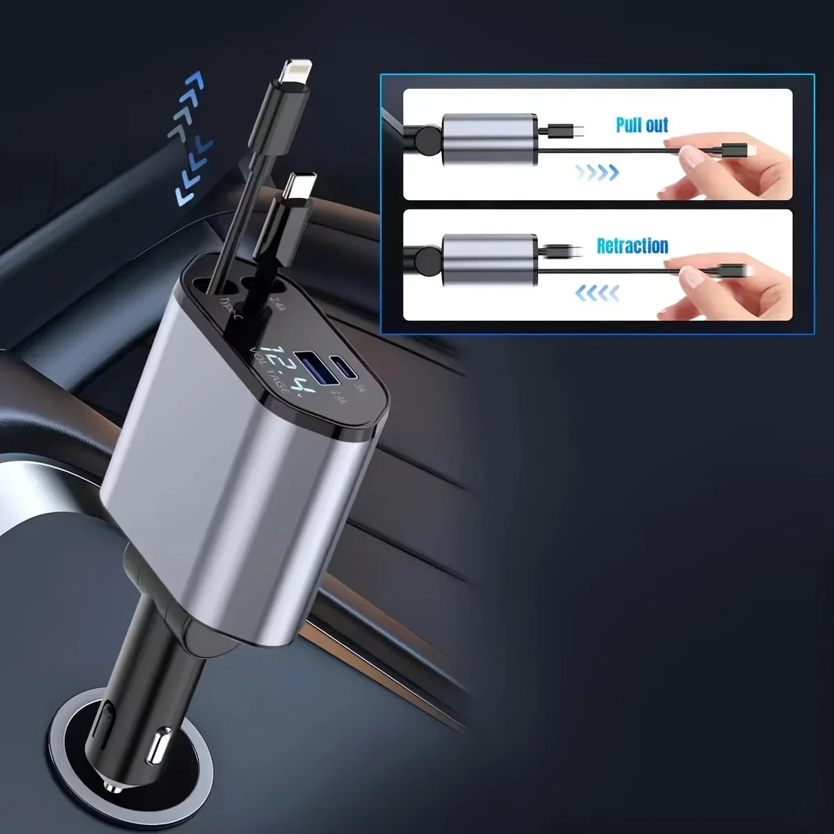 4 in 1 120W USB Type C Fast car Charger Cable